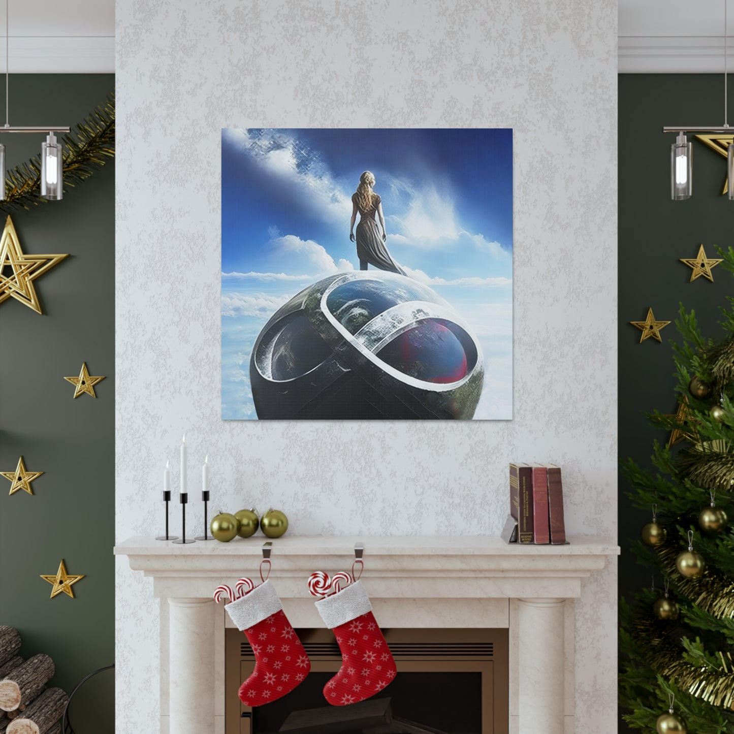 "Skyward Infinity canvas print—an ethereal surrealism piece capturing the essence of limitless dreams, space exploration, and celestial wonder for contemporary and futuristic decor styles."