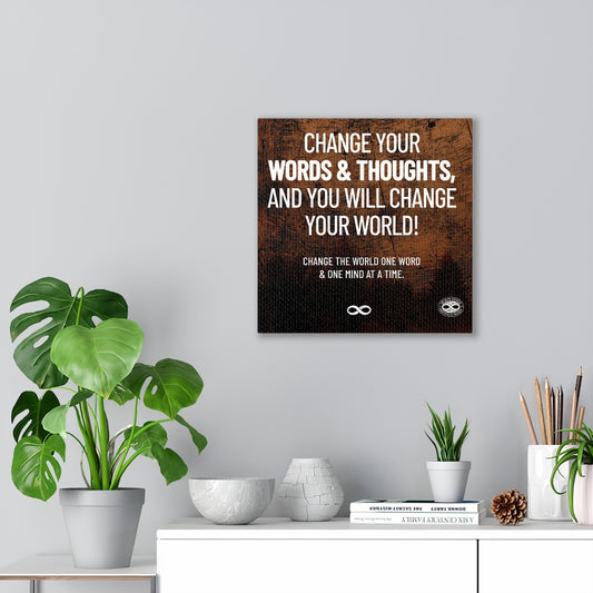 Change Your Words' Motivational Mounted Canvas Print- Brown