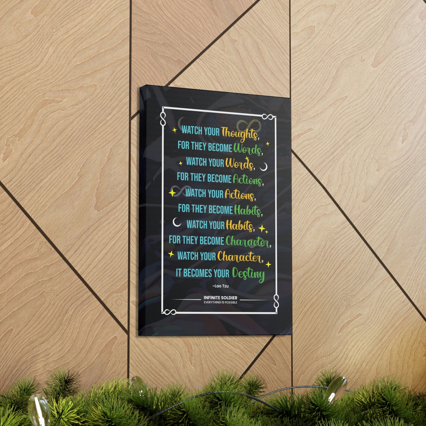 Inspirational Lao Tzu Quote on Black Canvas | Infinite Soldier