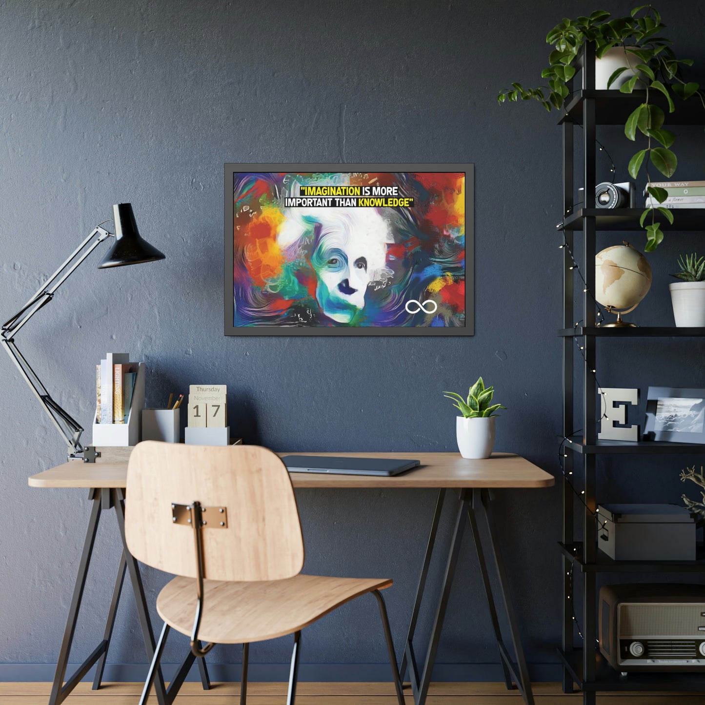 Einstein's Imagination Is More Important Than Knowledge Framed Motivational Canvas Poster