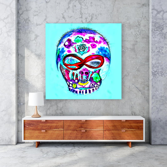 Blue Infinity Sugar Skull Astral Cosmic Canvas Poster