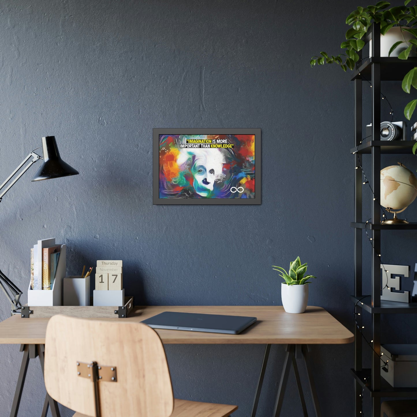 Einstein's Imagination Is More Important Than Knowledge Framed Motivational Canvas Poster