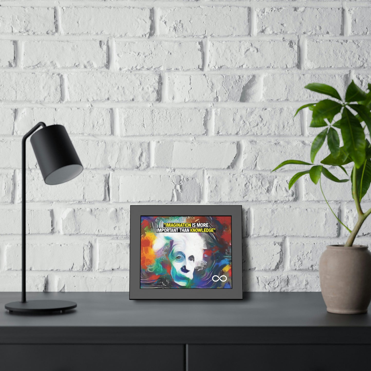 Einstein's Imagination Is More Important Than Knowledge Framed Motivational Canvas Poster
