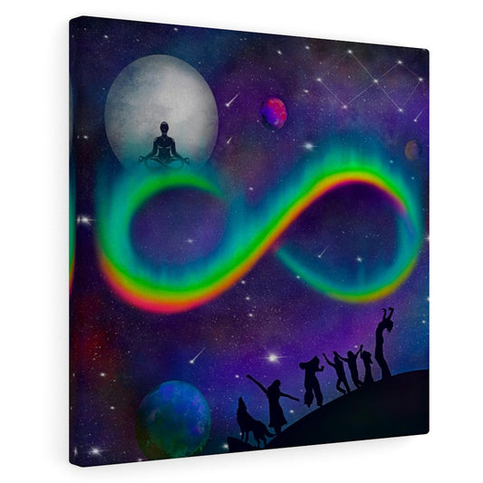 Infinity Moon Light Gathering, Canvas Painting, Canvas Art Print, Wall Decor, Juggling,  Artistic Painting, Rainbow Moon, Digital Artwork