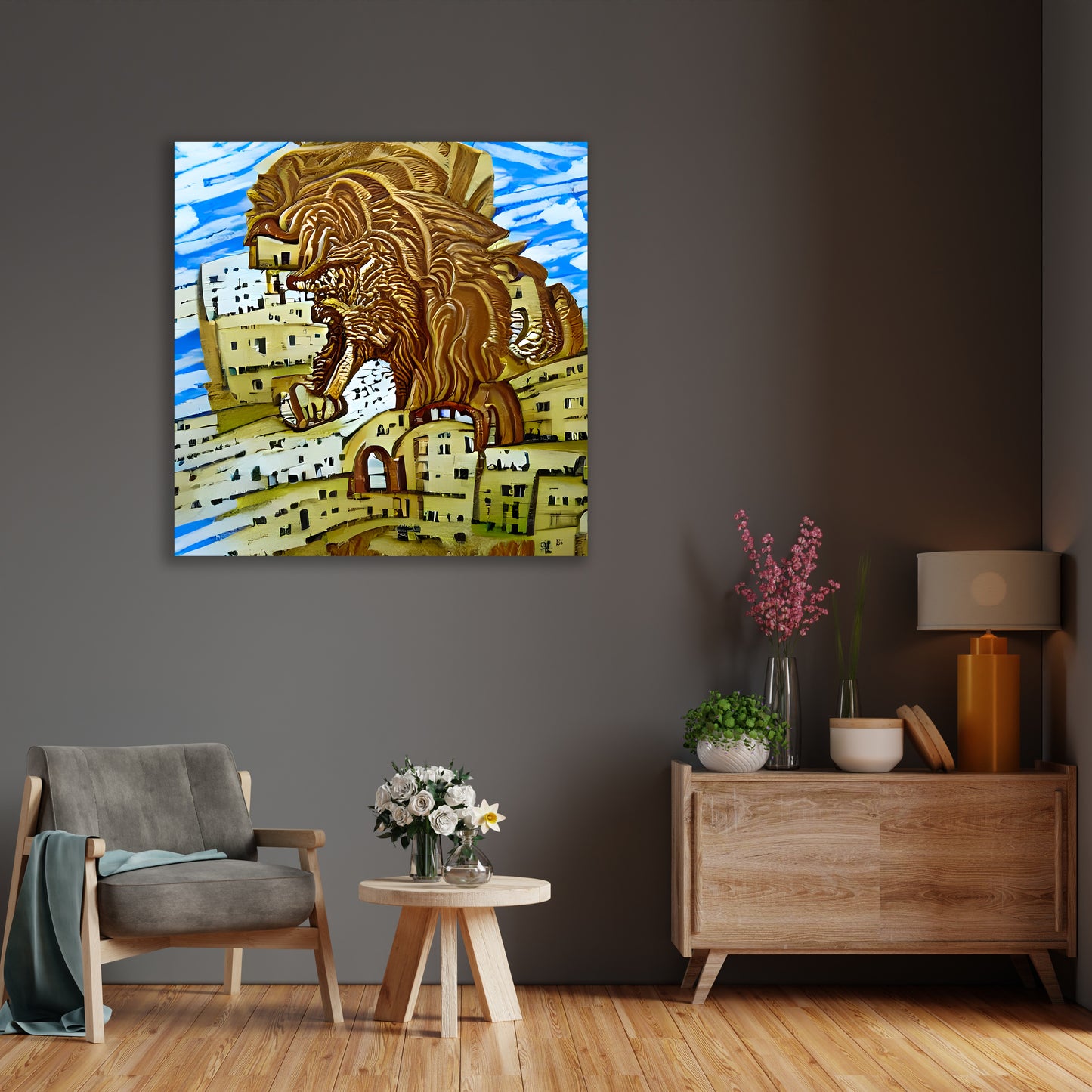 Lion Roaming Through Jerusalem detailed painting acrylic art watercolor (2)