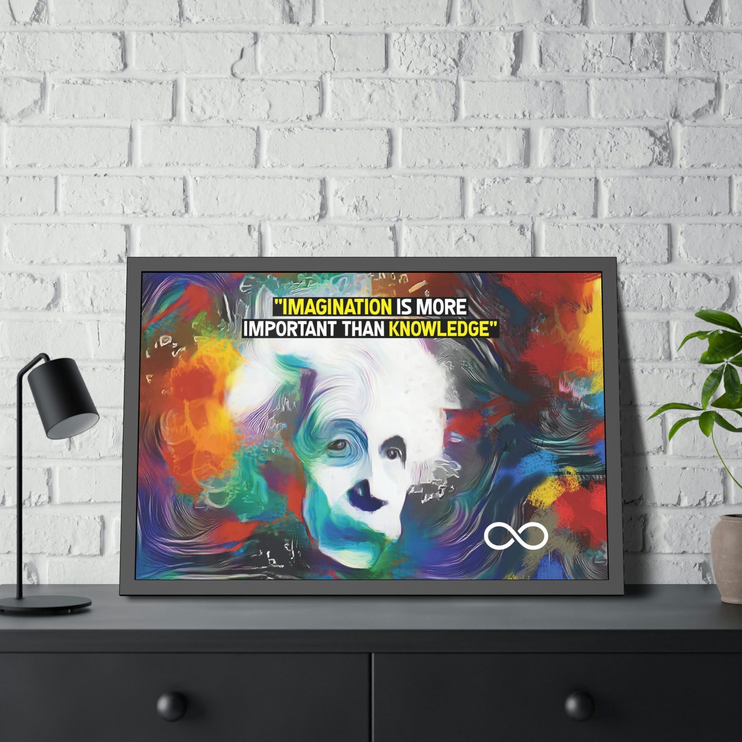 Einstein's Imagination Is More Important Than Knowledge Framed Motivational Canvas Poster