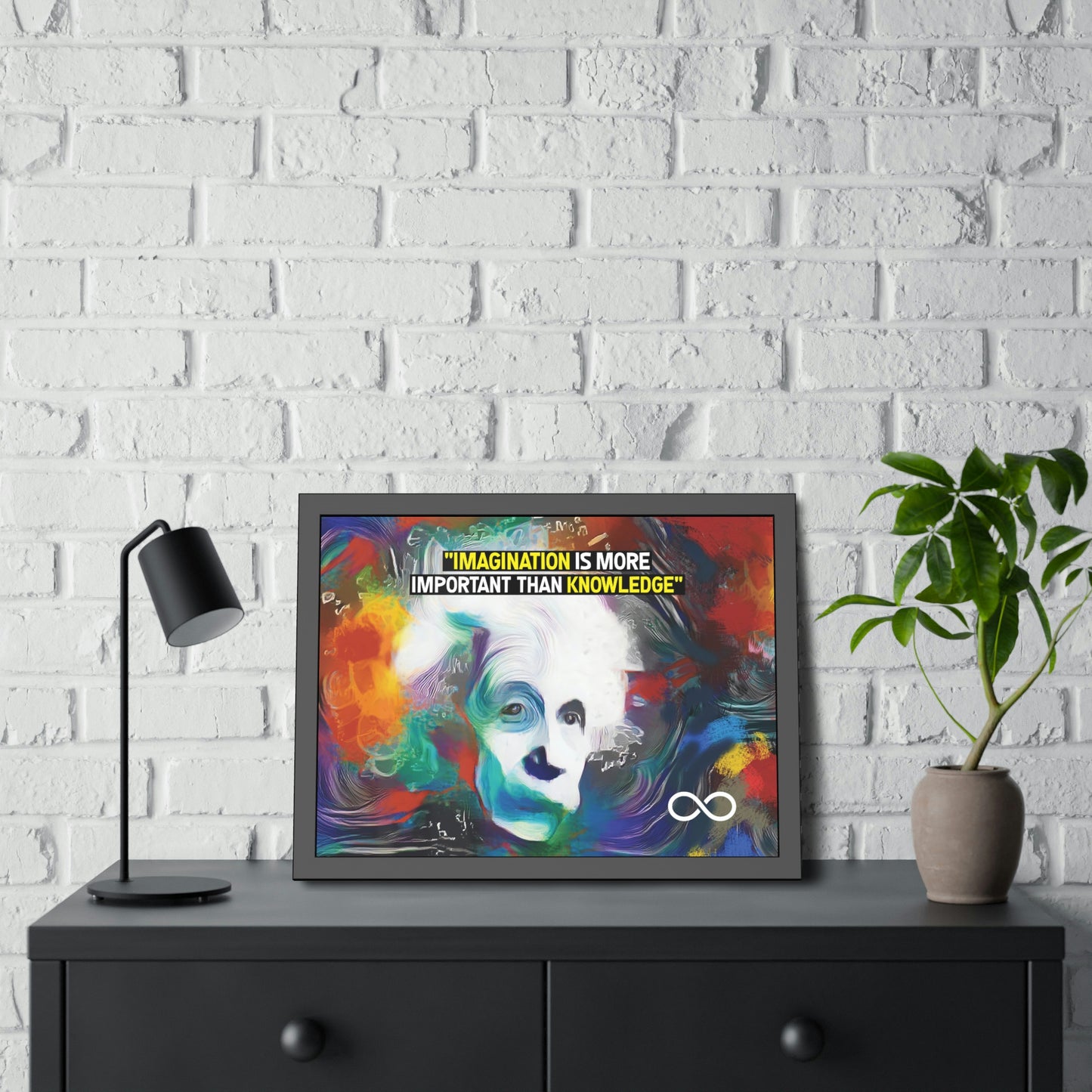 Einstein's Imagination Is More Important Than Knowledge Framed Motivational Canvas Poster