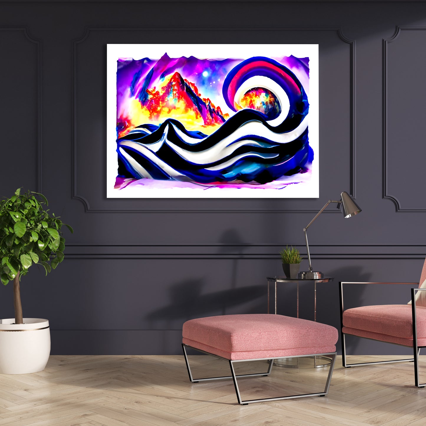 slide down infinite mountains infinity street art colourful airbrush art watercolor cosmic moonscape