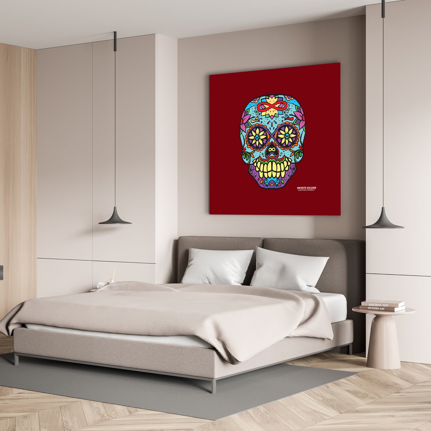 Sugar Skull To Infinity Mounted Canvas Print - Red