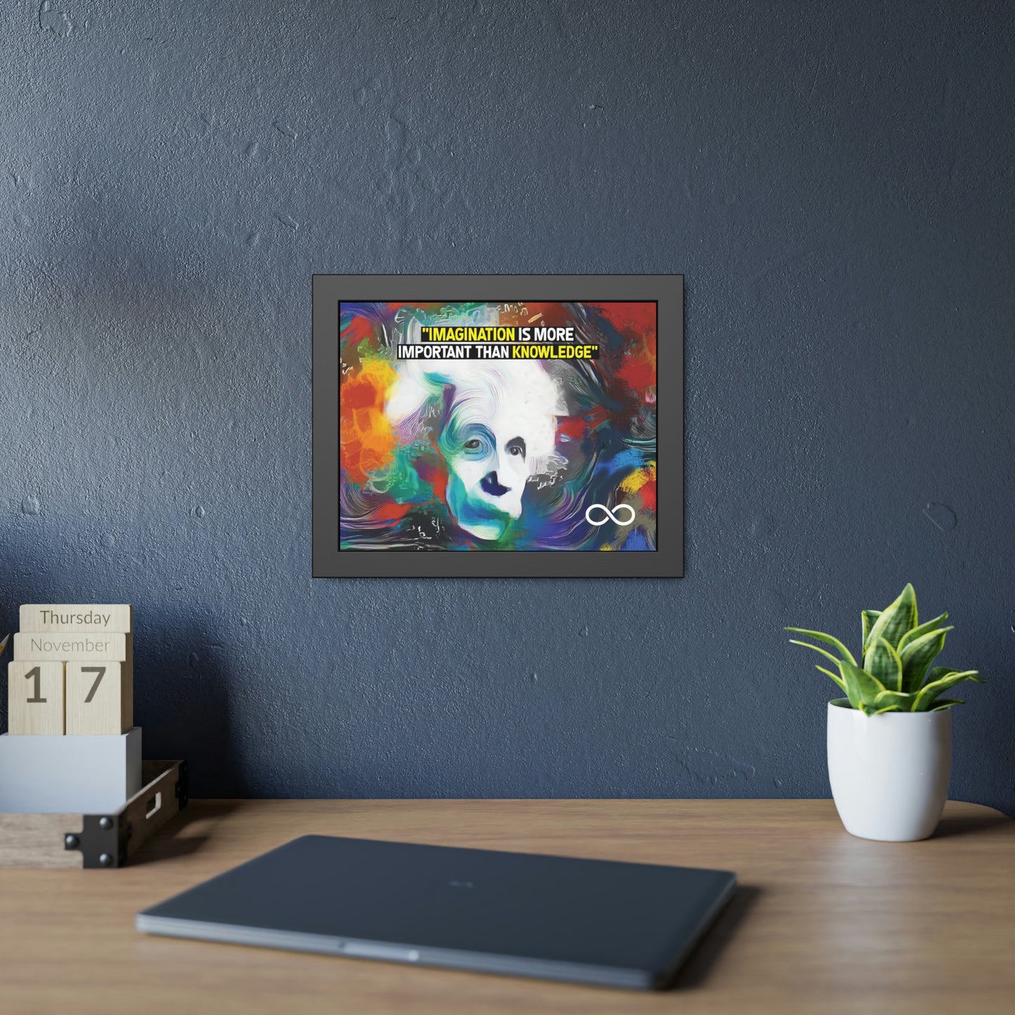 Einstein's Imagination Is More Important Than Knowledge Framed Motivational Canvas Poster