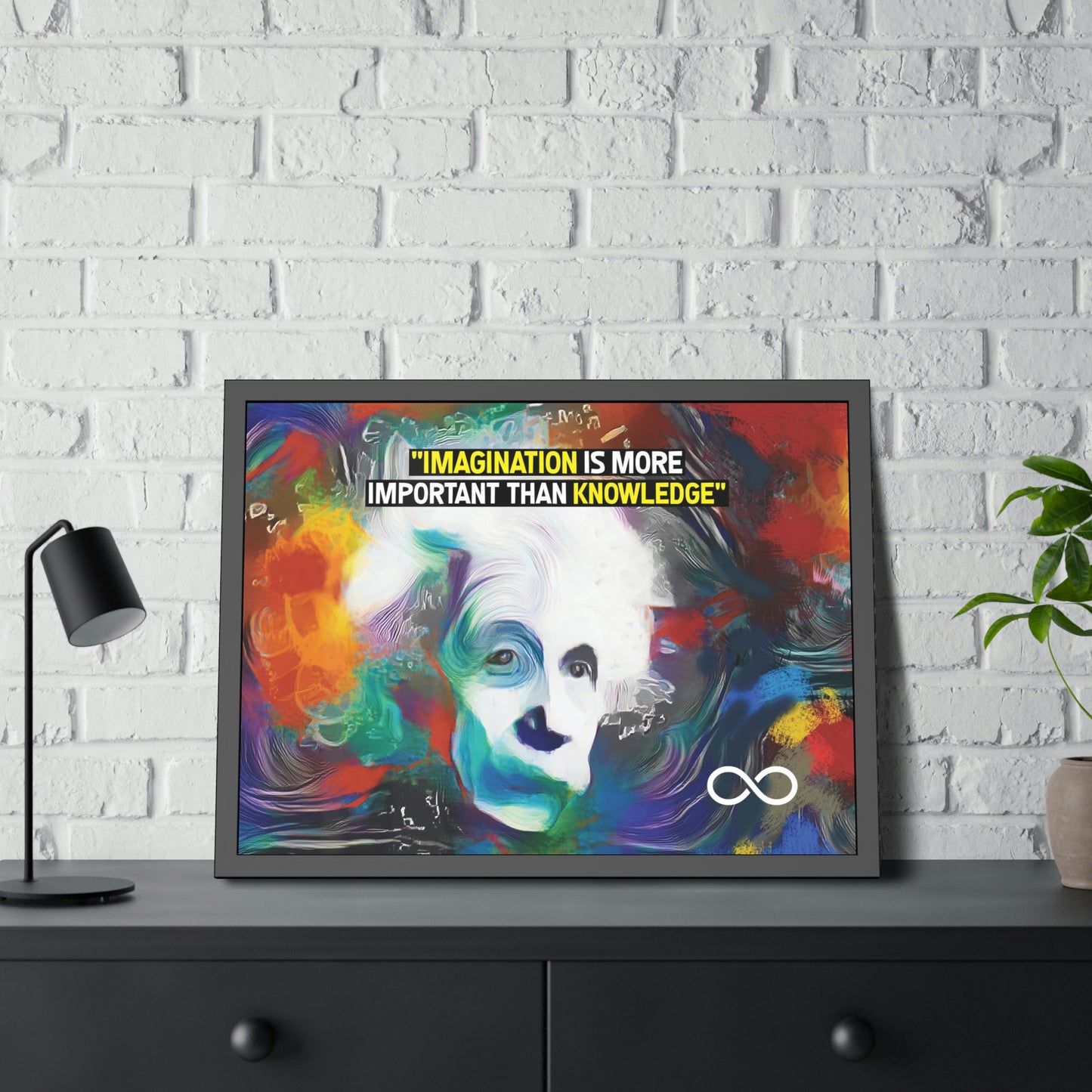 Einstein's Imagination Is More Important Than Knowledge Framed Motivational Canvas Poster