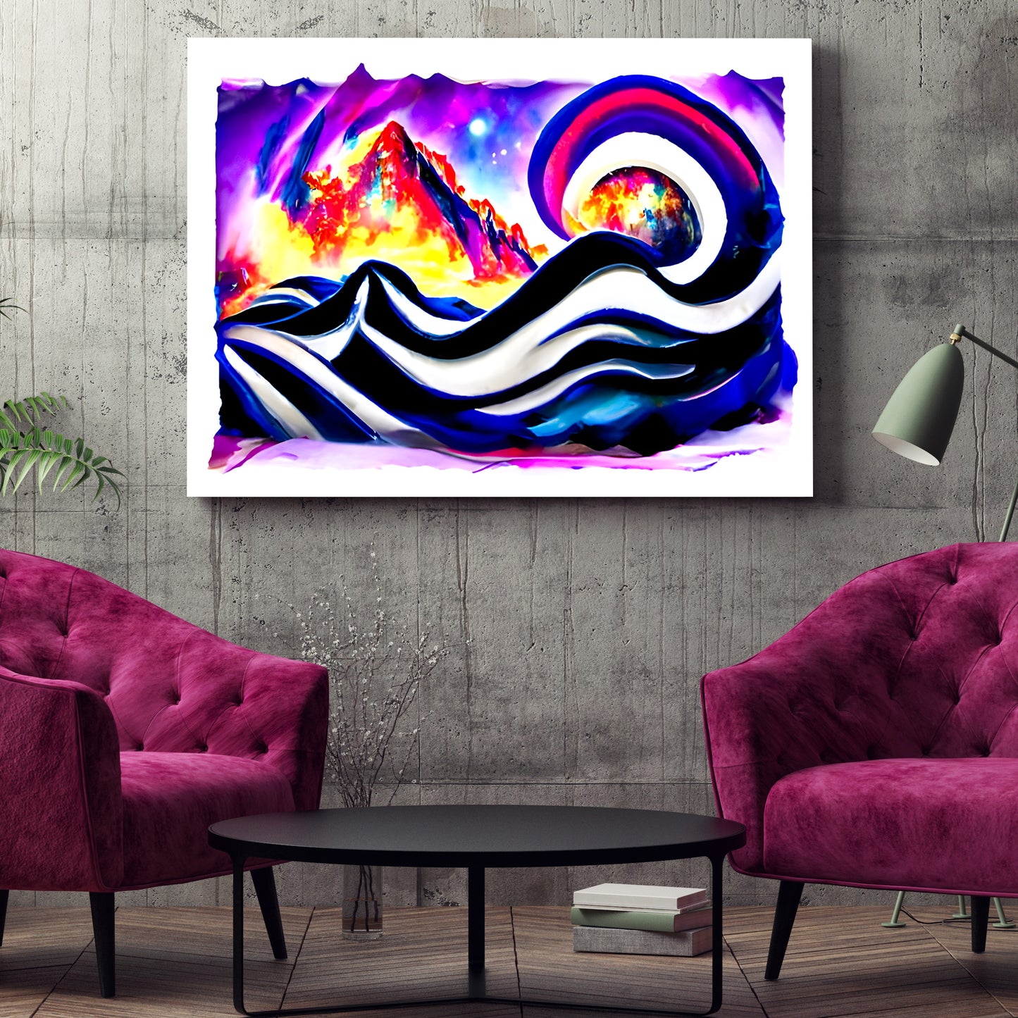 slide down infinite mountains infinity street art colourful airbrush art watercolor cosmic moonscape