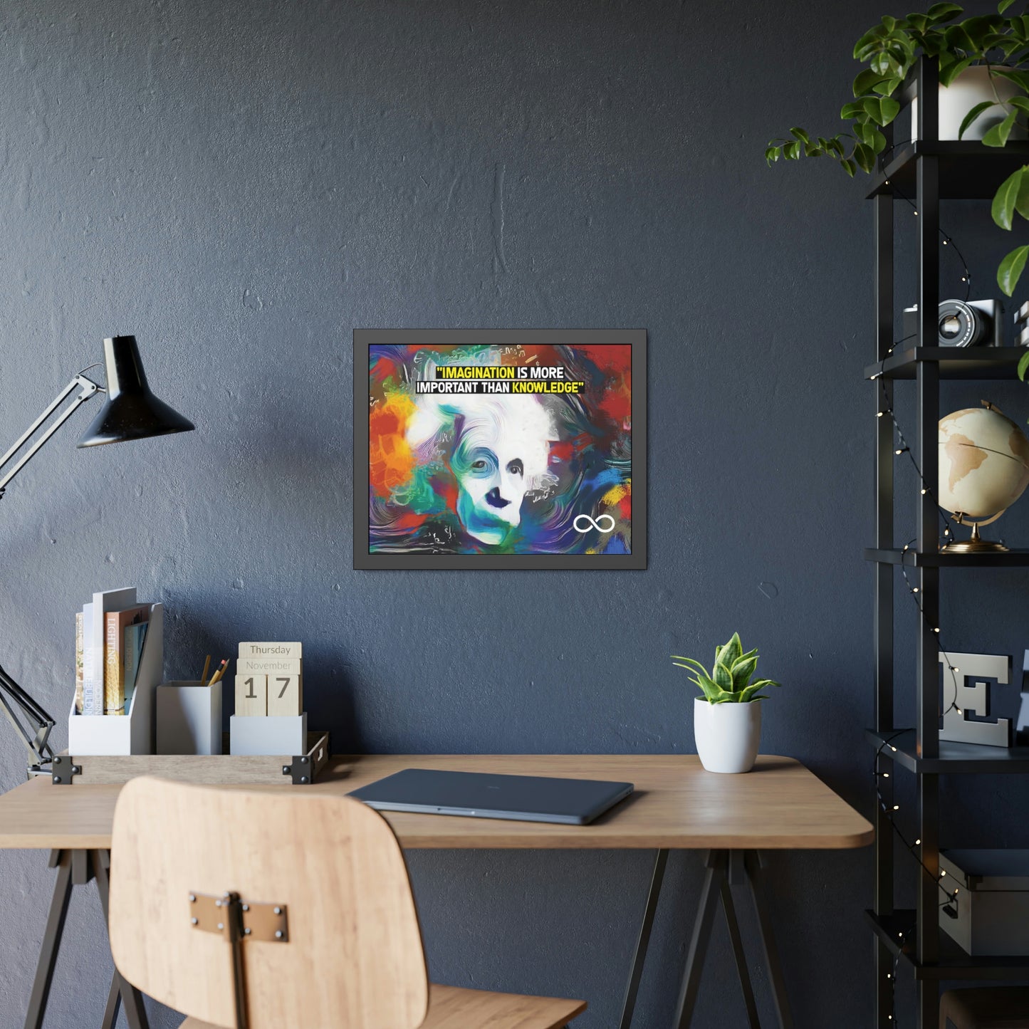 Einstein's Imagination Is More Important Than Knowledge Framed Motivational Canvas Poster