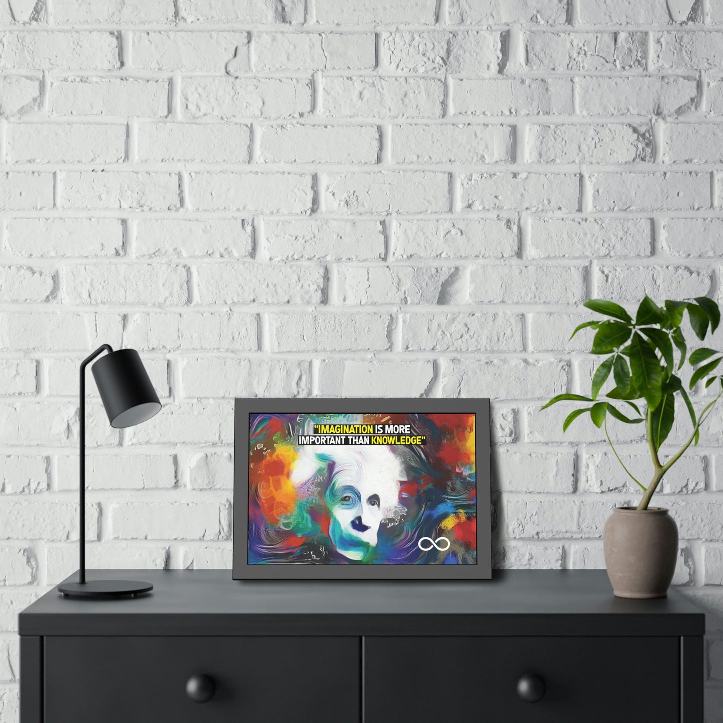 Einstein's Imagination Is More Important Than Knowledge Framed Motivational Canvas Poster