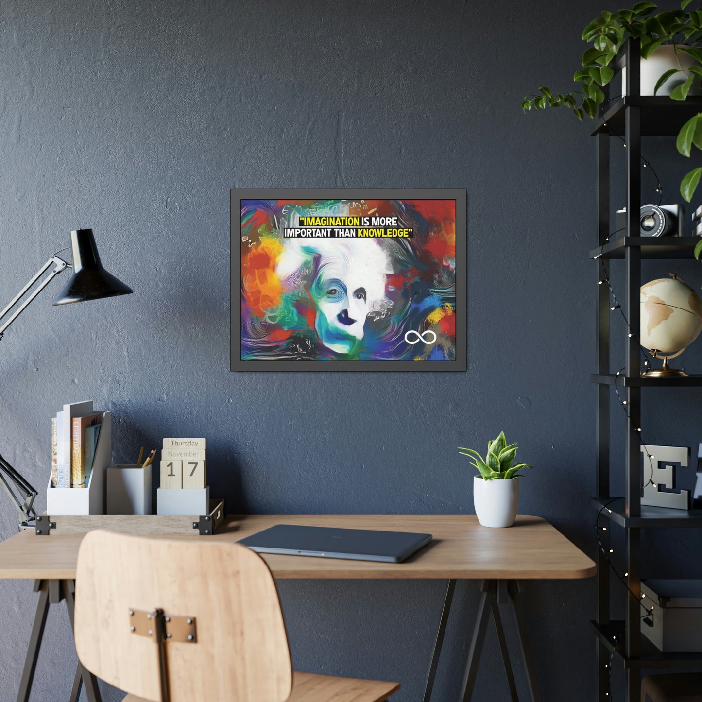 Einstein's Imagination Is More Important Than Knowledge Framed Motivational Canvas Poster