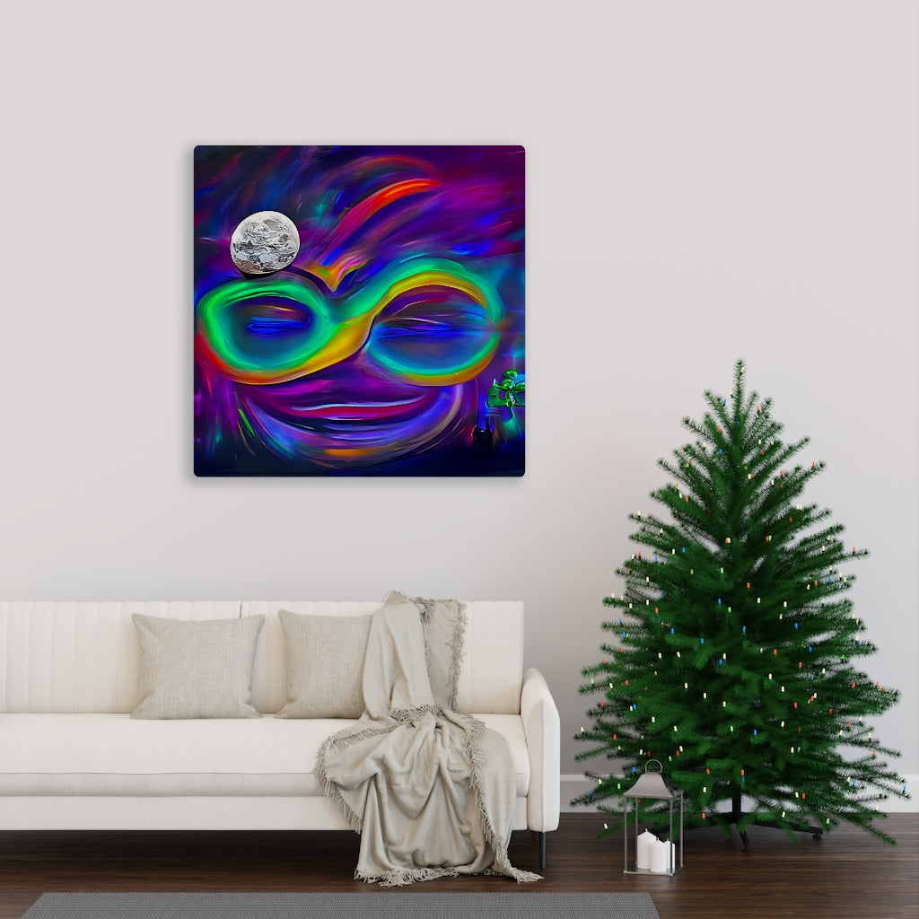 Infinity Neon Smile Stretched Canvas Poster Print Wall Decor Abstract Art Colorful Artistic Painting Digital Artwork Wall Art Moon