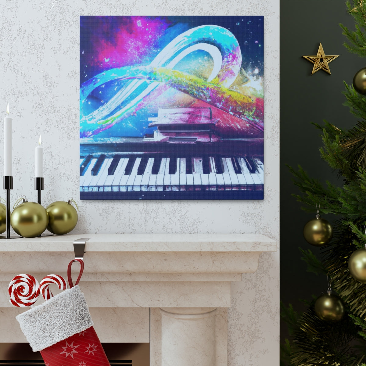Blue Infinity Piano Mounted Canvas Wall Art