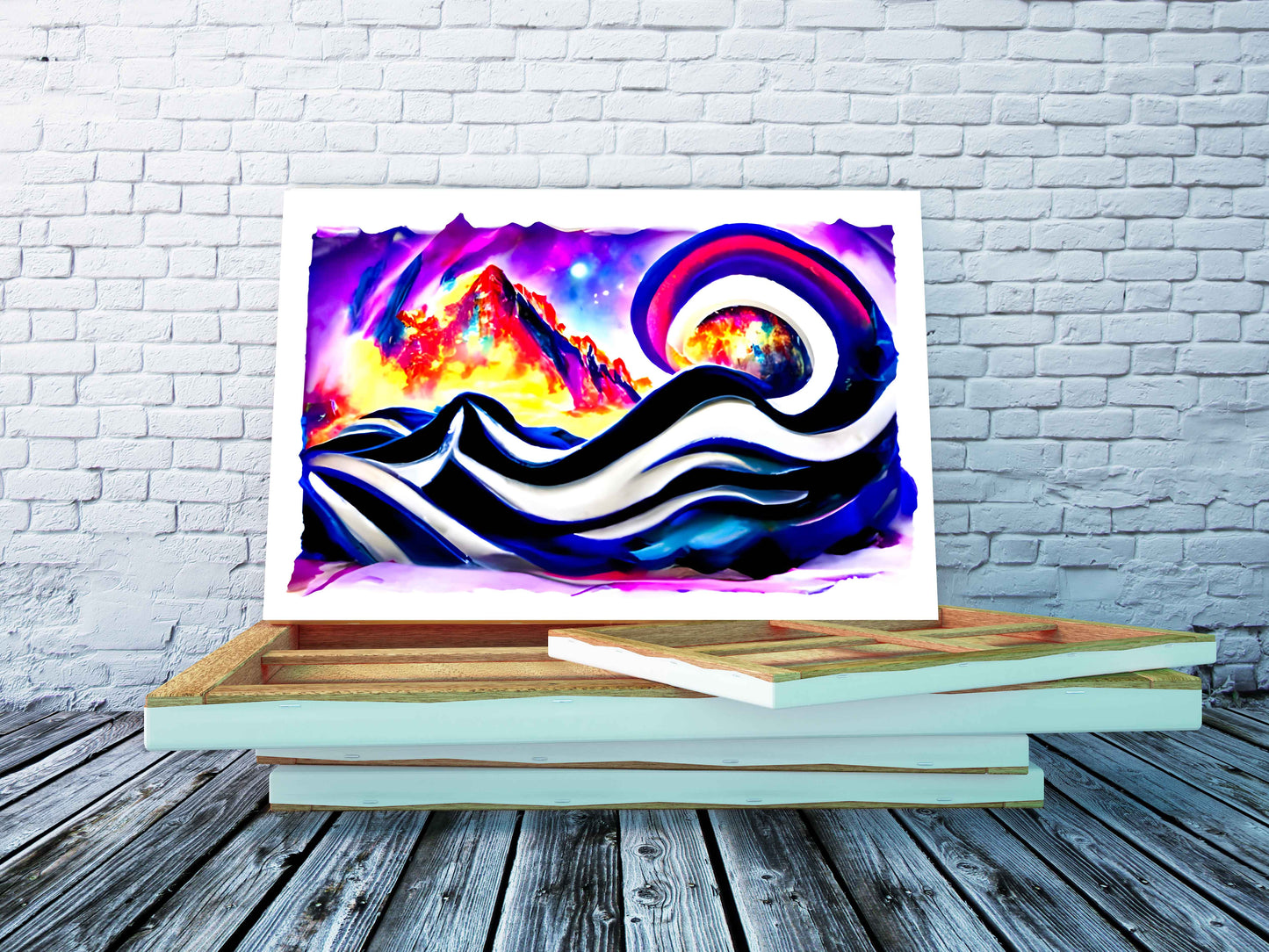 slide down infinite mountains infinity street art colourful airbrush art watercolor cosmic moonscape