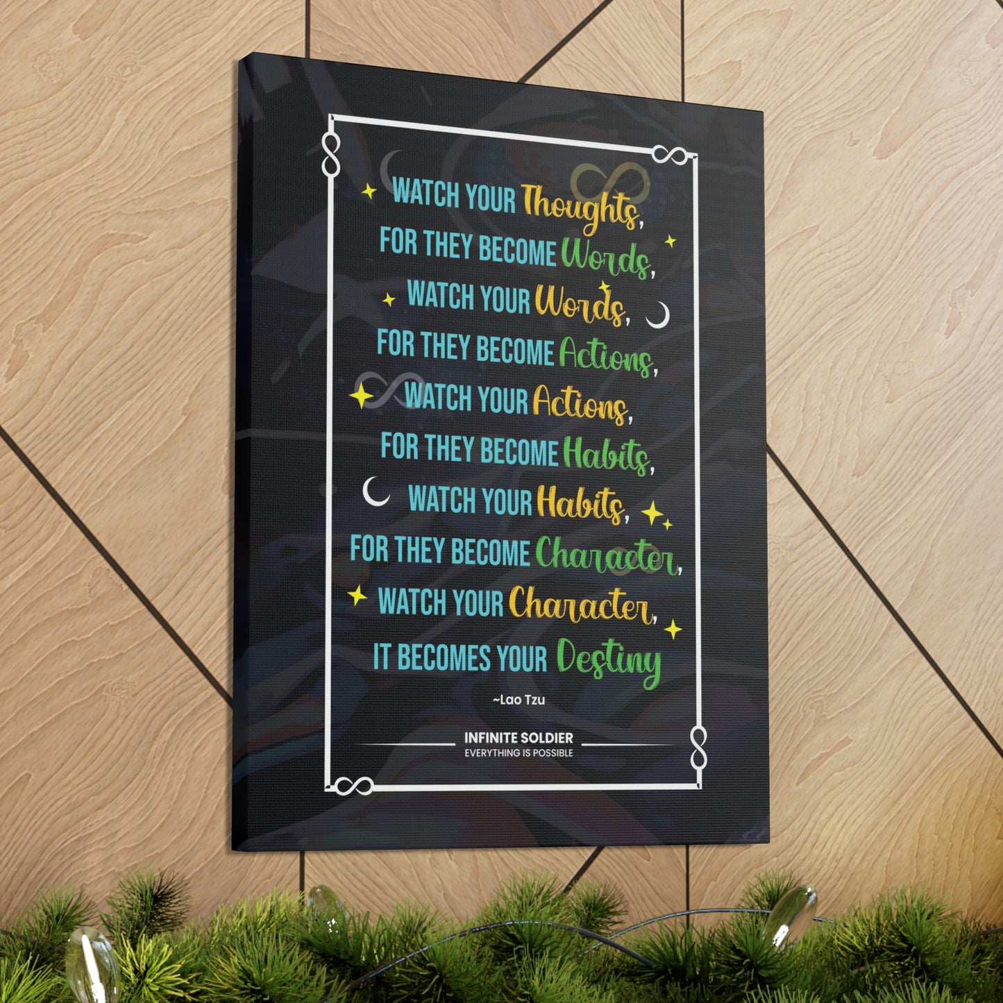 Inspirational Lao Tzu Quote on Black Canvas | Infinite Soldier