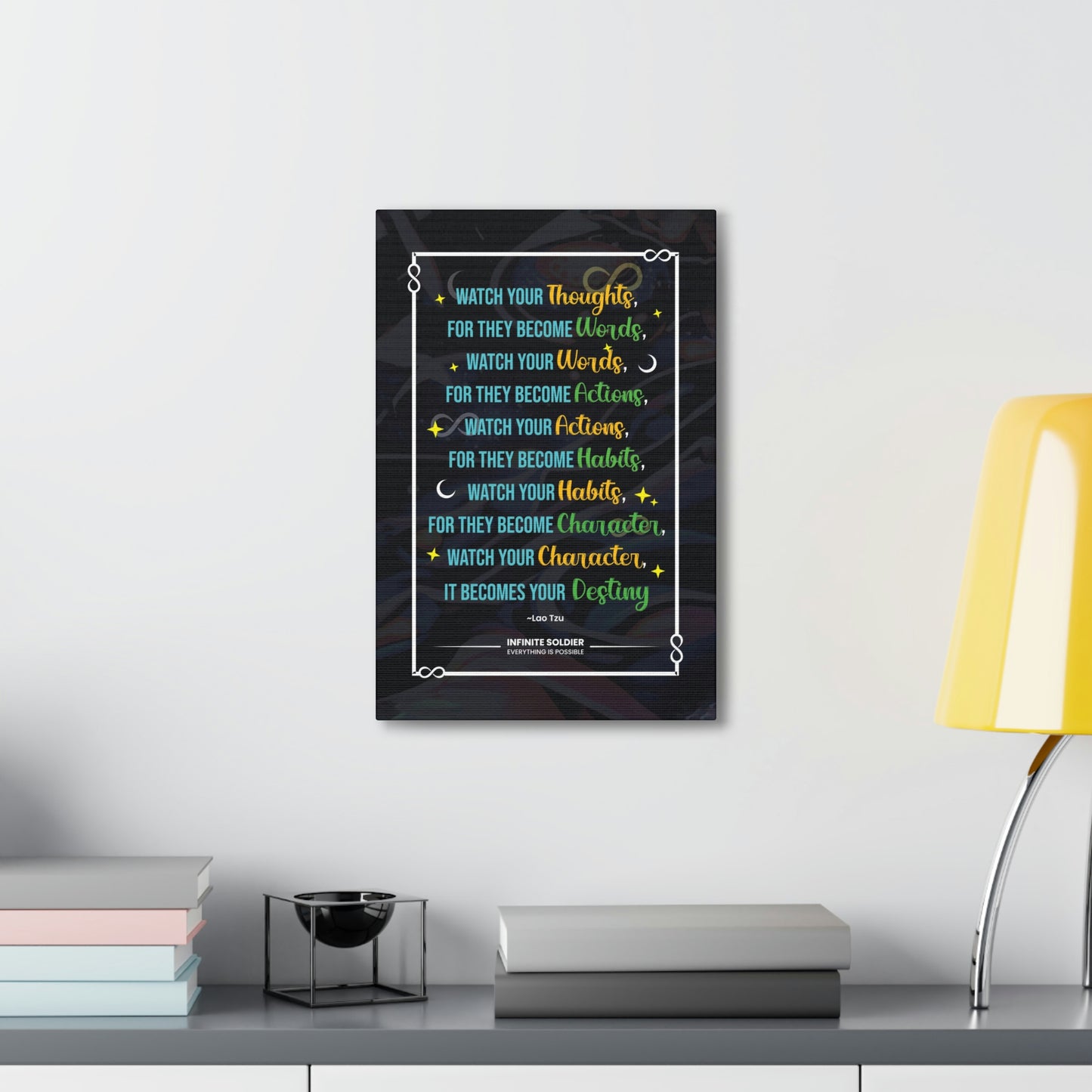 Inspirational Lao Tzu Quote on Black Canvas | Infinite Soldier