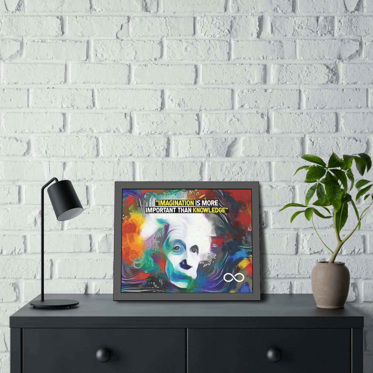 Einstein's Imagination Is More Important Than Knowledge Framed Motivational Canvas Poster