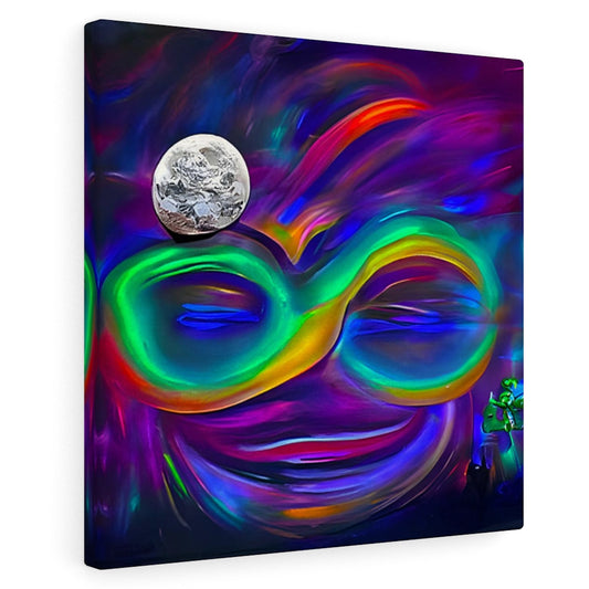 Infinity Neon Smile Stretched Canvas Poster Print Wall Decor Abstract Art Colorful Artistic Painting Digital Artwork Wall Art Moon