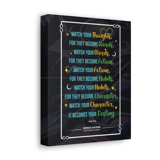 Inspirational Lao Tzu Quote on Black Canvas | Infinite Soldier