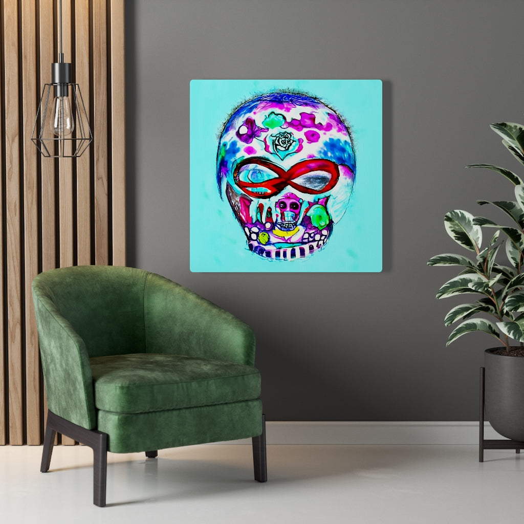 Blue Infinity Sugar Skull Astral Cosmic Canvas Poster