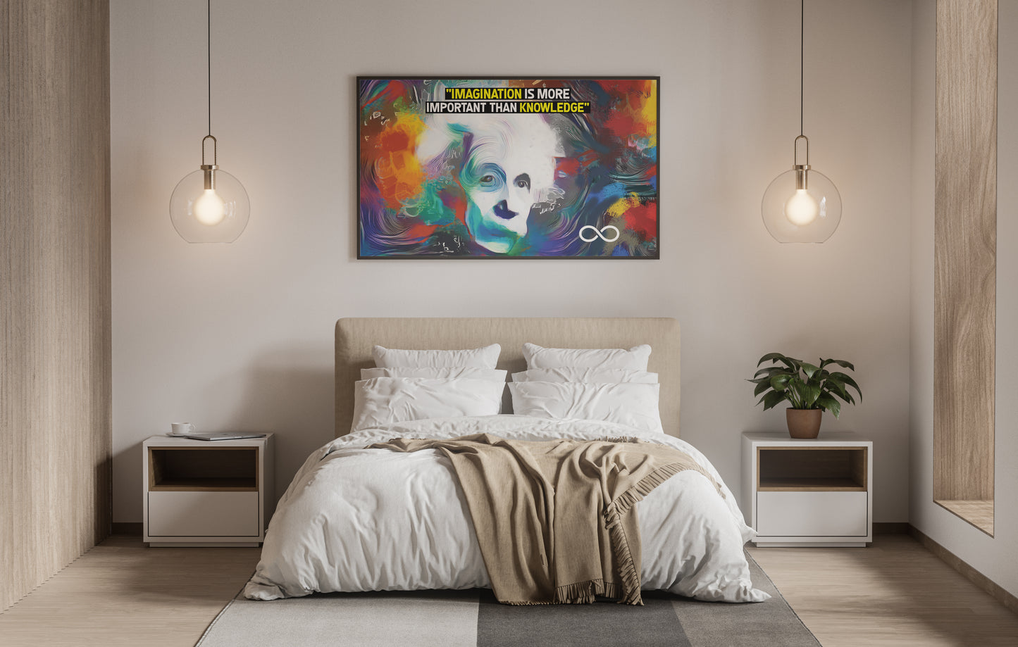 Einstein's Imagination Is More Important Than Knowledge Framed Motivational Canvas Poster