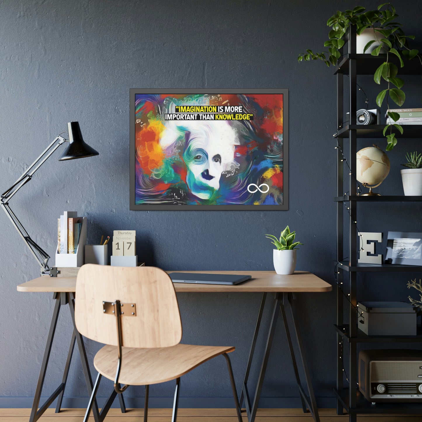 Einstein's Imagination Is More Important Than Knowledge Framed Motivational Canvas Poster