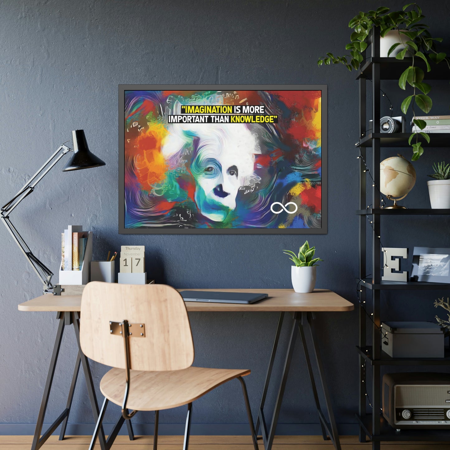 Einstein's Imagination Is More Important Than Knowledge Framed Motivational Canvas Poster