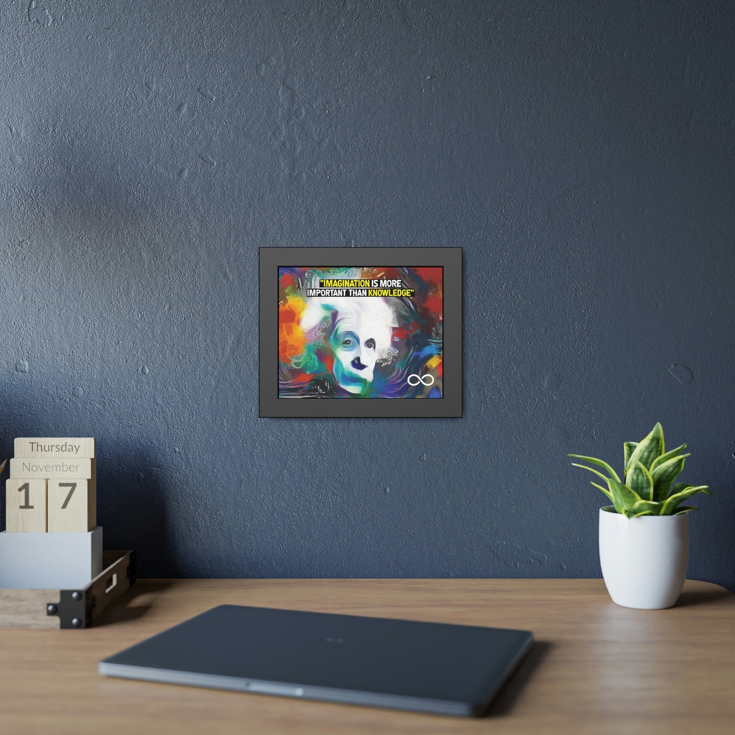 Einstein's Imagination Is More Important Than Knowledge Framed Motivational Canvas Poster