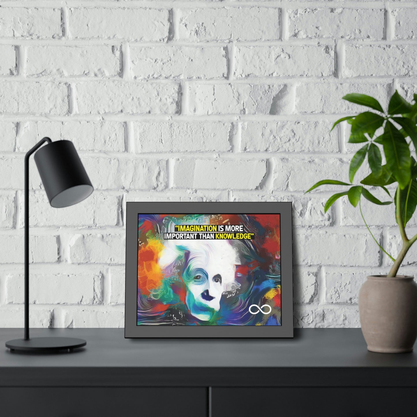 Einstein's Imagination Is More Important Than Knowledge Framed Motivational Canvas Poster
