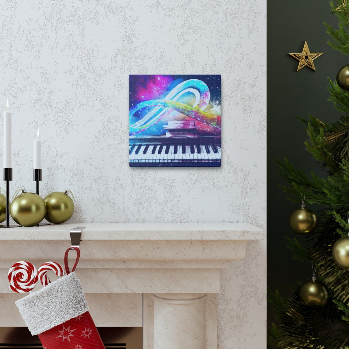 Blue Infinity Piano Mounted Canvas Wall Art