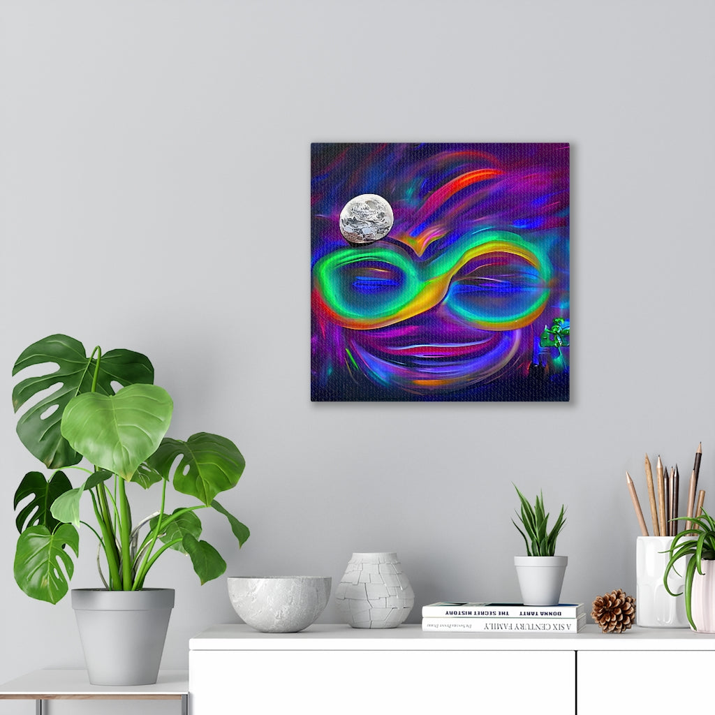 Infinity Neon Smile Stretched Canvas Poster Print Wall Decor Abstract Art Colorful Artistic Painting Digital Artwork Wall Art Moon