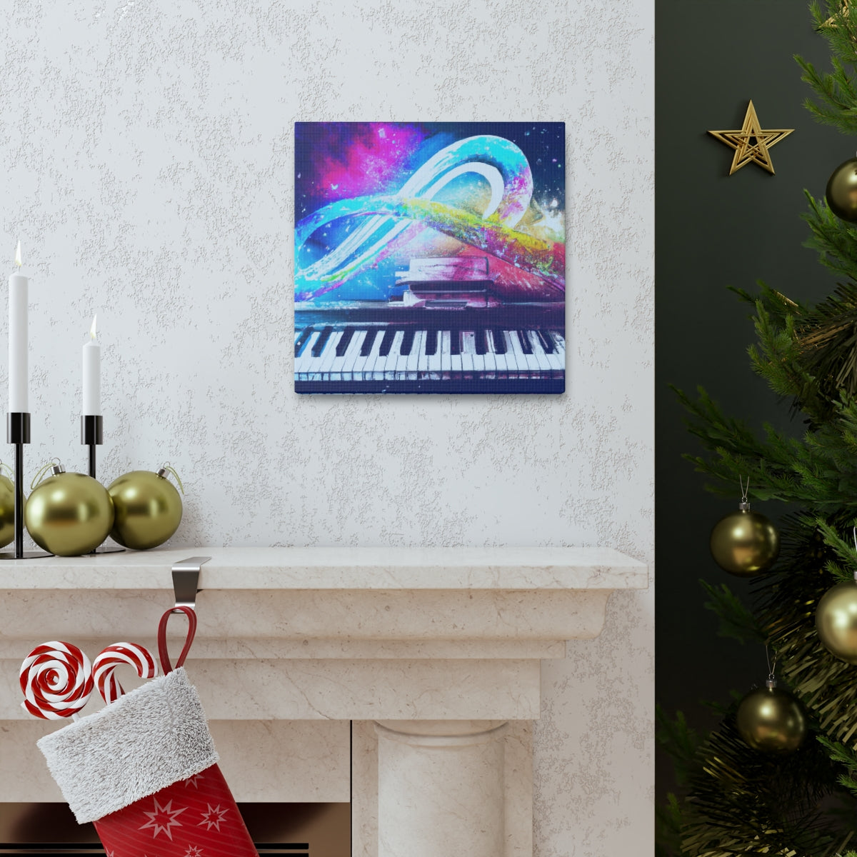 Blue Infinity Piano Mounted Canvas Wall Art