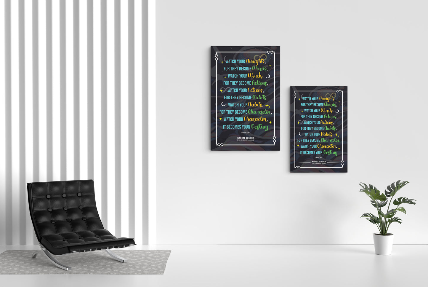 Inspirational Lao Tzu Quote on Black Canvas | Infinite Soldier