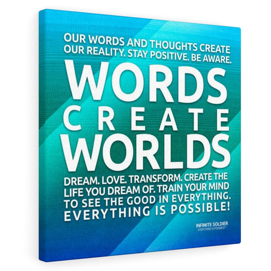 Words Create Worlds Blue Motivational Canvas Poster Wall Art Positive Thinking Positive Quotes