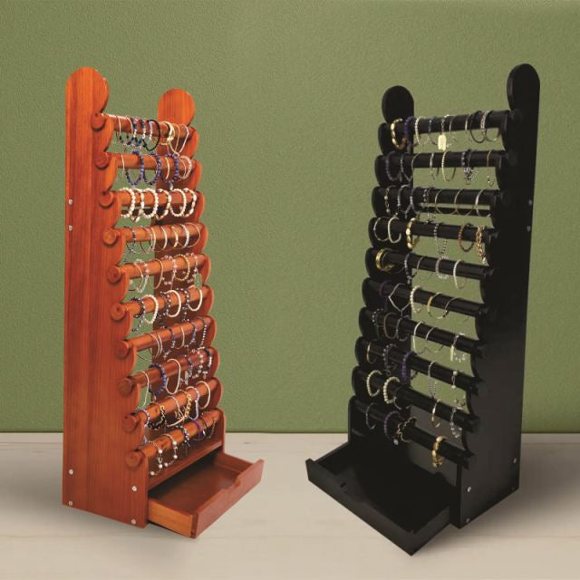 Luxury 10-Tier Wooden Bracelet Holder with Drawer | Elegant Jewelry Displays