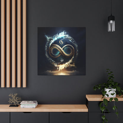 Ethereal Infinity – Cosmic Infinity Symbol Mounted Canvas | Sacred Geometry Wall Art
