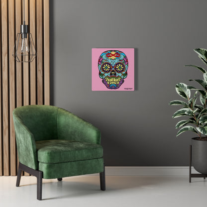 Sugar Skull To Infinity Mounted Canvas Print - Pink
