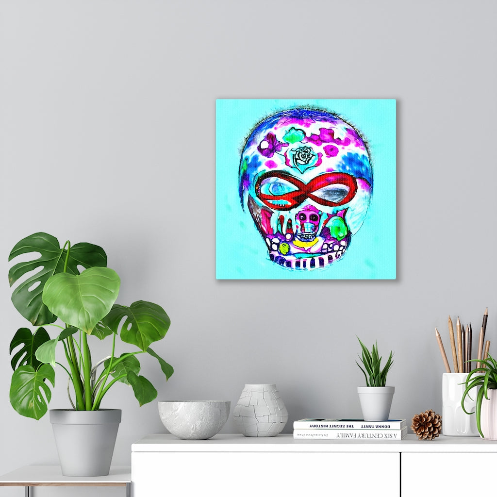 Blue Infinity Sugar Skull Astral Cosmic Canvas Poster
