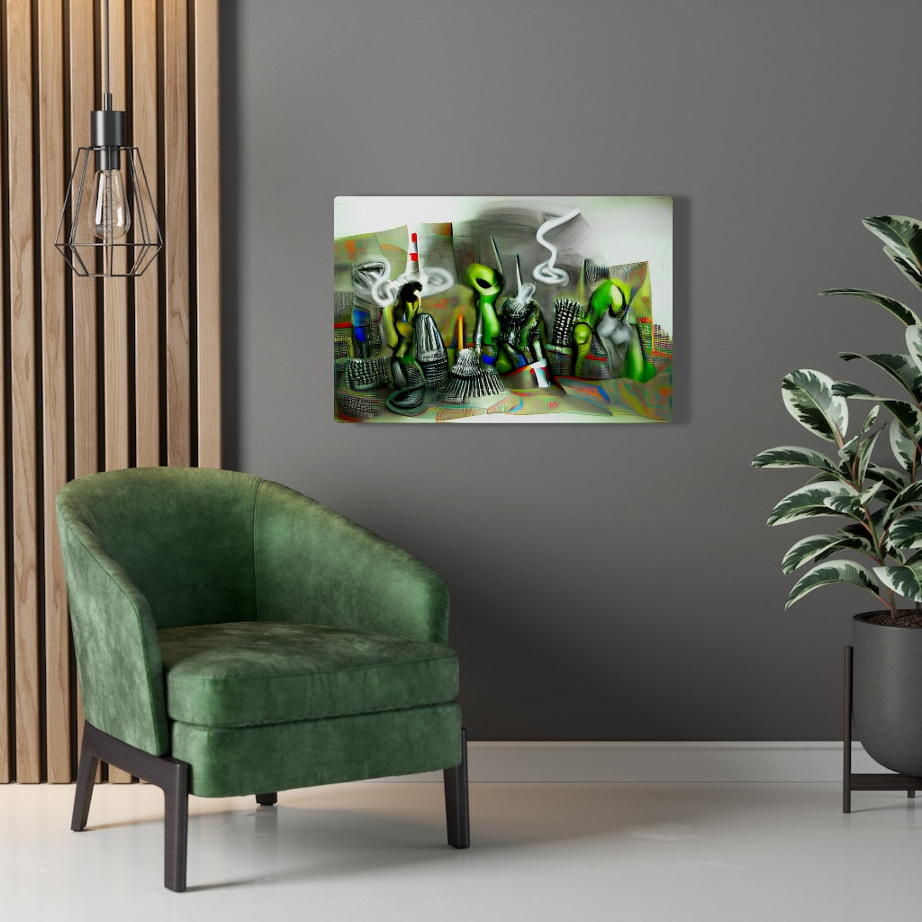 aliens smoking a joint canvas wall art  futurism modern art