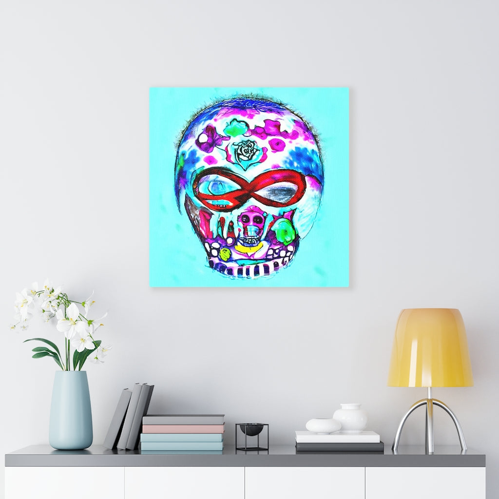 Blue Infinity Sugar Skull Astral Cosmic Canvas Poster