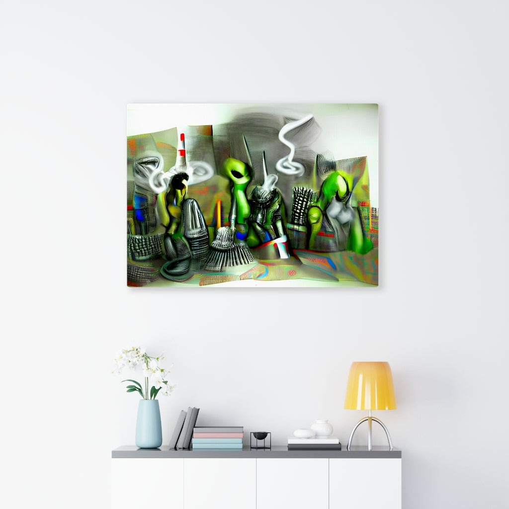 aliens smoking a joint canvas wall art  futurism modern art