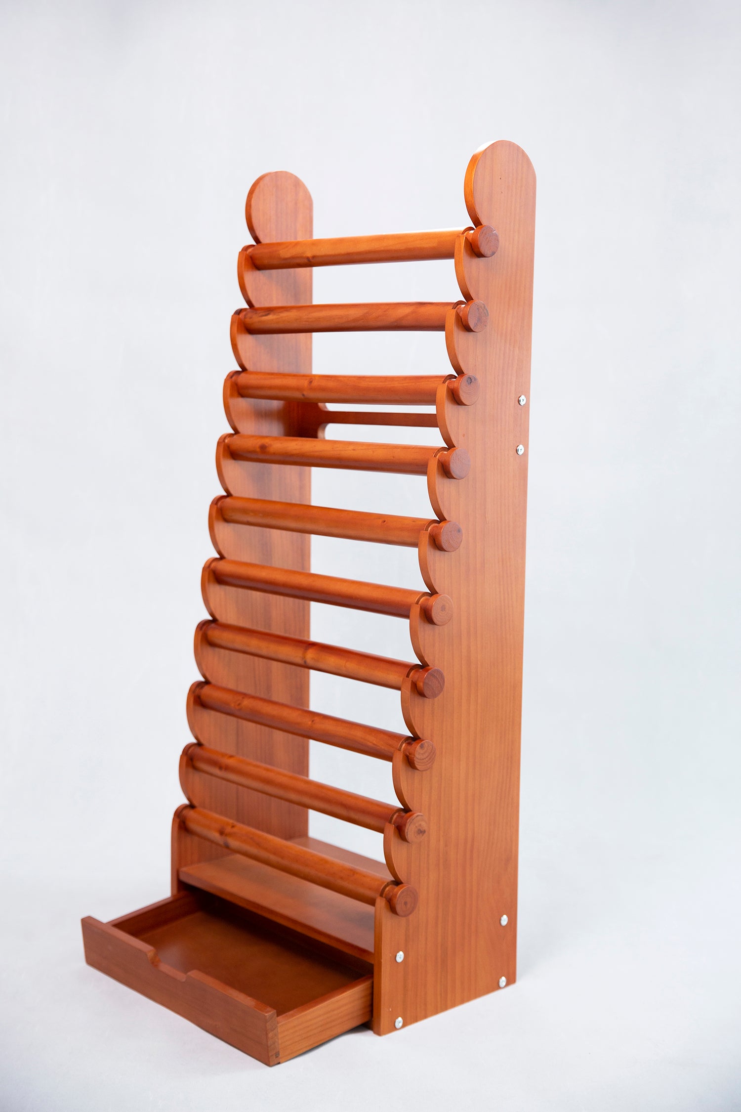 Multi-tier bracelet holder in light wood finish, perfect for displaying bracelets, bangles, watches, and scrunchies