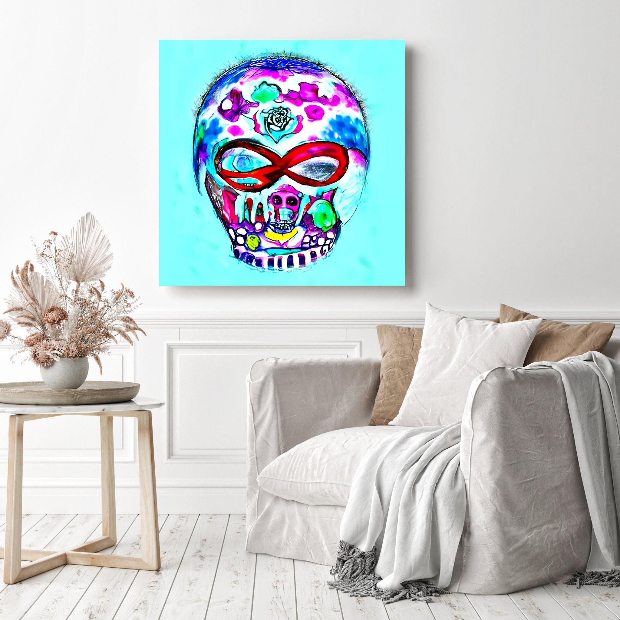 Blue Infinity Sugar Skull Astral Cosmic Canvas Poster