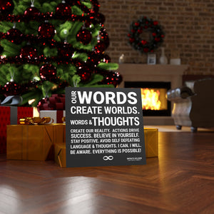 Words Create Worlds' Motivational Mounted Canvas Print - Black