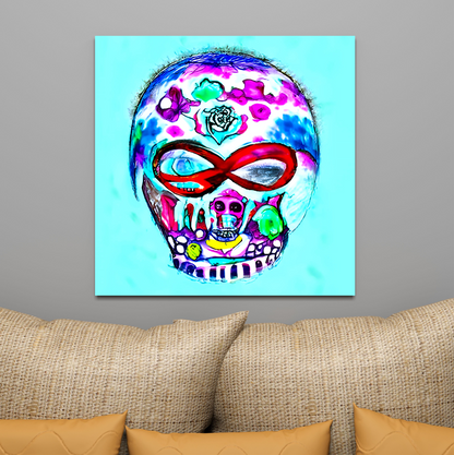 Blue Infinity Sugar Skull Astral Cosmic Canvas Poster