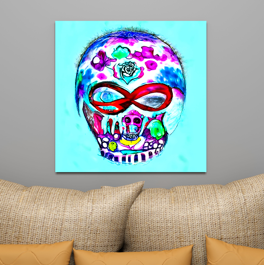 Blue Infinity Sugar Skull Astral Cosmic Canvas Poster